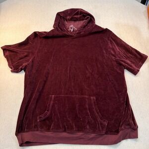 KING SIZE MEN'S SHORT SLEEVE HOODED SWEATSHIRT, SIZE 4XL  BIG, Velour Burgandy